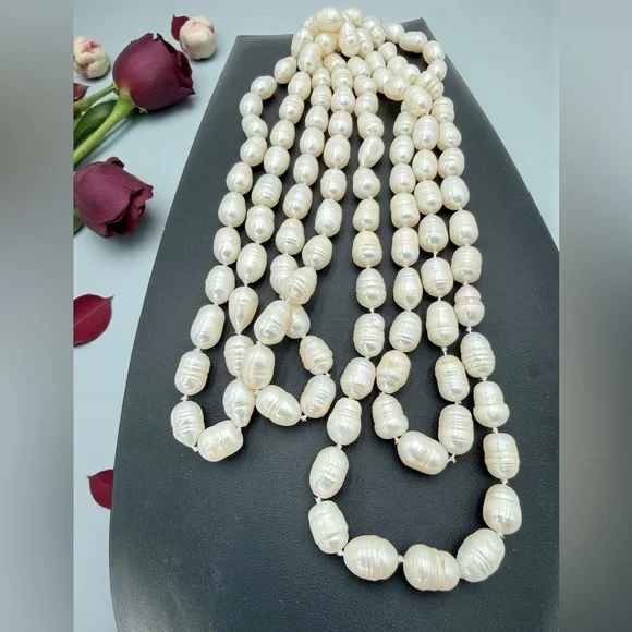 64” Genuine Baroque Pearl Opera Necklace 160g Cream Ivory Statement Piece - Picture 16 of 17